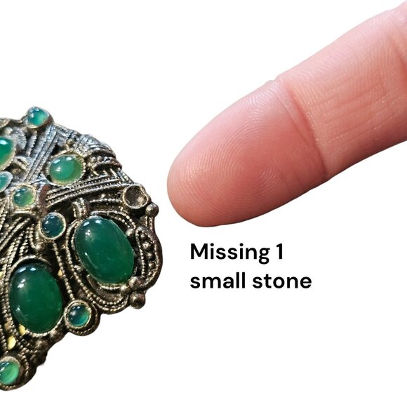 VTG Art Deco Green Leaf Cabochon Dress Clips Silver Tone 1930s 40s? Estate - Picture 8 of 12